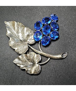 Vintage Silver-Tone Grape Cluster Brooch Blue Rhinestones MCM Statement Pin - $41.71 CAD