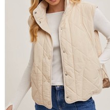 Button Down Quilted Puffer Vest with Pockets Creamy Beige Small - $59.40