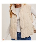 Button Down Quilted Puffer Vest with Pockets Creamy Beige Small - €51,41 EUR