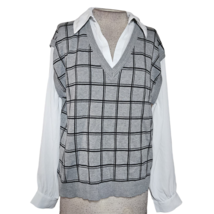 Grey Collared Long Sleeve Top with Sweater Vest Size Large - £20.72 GBP