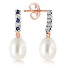 Galaxy Gold GG 14K Rose Gold Sapphire and Diamond Earrings with Freshwater Pearl - £351.70 GBP