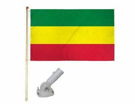 5&#39; Wooden Flag Pole Kit W/Nylon White Bracket 3x5 Ethiopia Plain Polyester Flag - £19.51 GBP