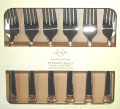 Lenox Eternity Gold Salad Forks Set of 6 Stainless Flatware New in Box - $65.24