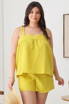 Women&#39;s Yellow Plus Size Textured Top Elastic Waist Short Set (3XL) - $33.17