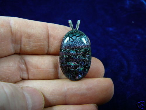 Primary image for (#DL-625) DICHROIC Fused GLASS Pendant JEWELRY PURPLE PINK GREEN