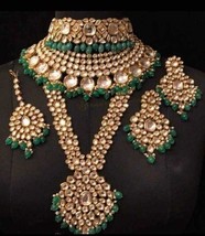 Bollywood Style Gold Plated Indian Bridal Kundan Choker Necklace Jewelry Set - £449.59 GBP