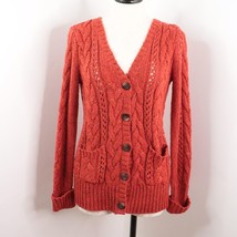 Arizona Women&#39;s Juniors M Rust Orange Button-Up Cable Knit Grandpa Sweater - £11.78 GBP