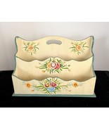 Vintage Wood Desktop Letter Holder Hand Crafted Hand Painted Floral Design - $243.00 MXN