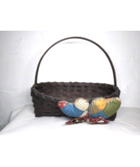 Dark Wicker Woven Band Oval Basket with Soft &quot;Pillow&quot; Hearts Attached! A... - £14.80 GBP