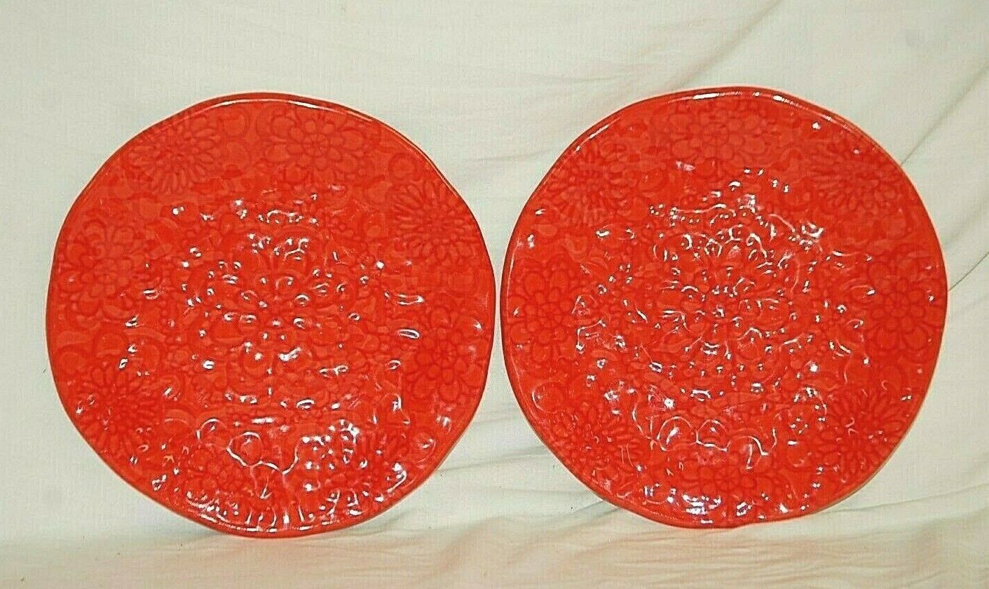 Pair Melamine Luncheon Plates Colorful Fun Daisy Floral Spring Designs - $21.77