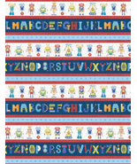 Alphabet Bots - Robots-Stripe -Multi Color- Cotton- BTY-#27624-14 - $12.98