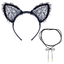 Cat Ears Headband Lace Cat Hair Hoops Black Animal Headpiece Hairband Hair Bands - £15.71 GBP