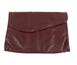  VTG Burgundy Leather Envelope Clutch Lined Document Portfolio Holder Bag - £18.09 GBP