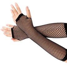 Goth Black Long Fishnet Mesh Arm Warmer Sleeve Fingerless Cosplay Costume Gloves - £3.79 GBP