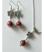 Jasper Picasso silver butterfly jewelry set, filigree silver set, jasper... - $52.00