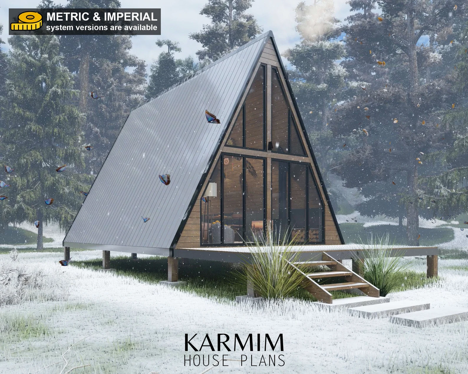 Tiny A-Frame Cabin DIY Plans, 16x24 Modern Cabin House Architectural Plans