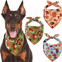 Thanksgiving Dog Bandanas - 3 Pack Orange Teal Brown Thanksgiving Dog Costume fo - £13.74 GBP