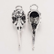 2 Large Raven Bird Skull Pendants Antique Silver Gothic Steampunk Findings 40mm - £1.59 GBP