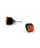 Laser-Cut Orange Wooden Cube Earrings, Handmade Minimalist Design, Styli... - $205.92 MXN