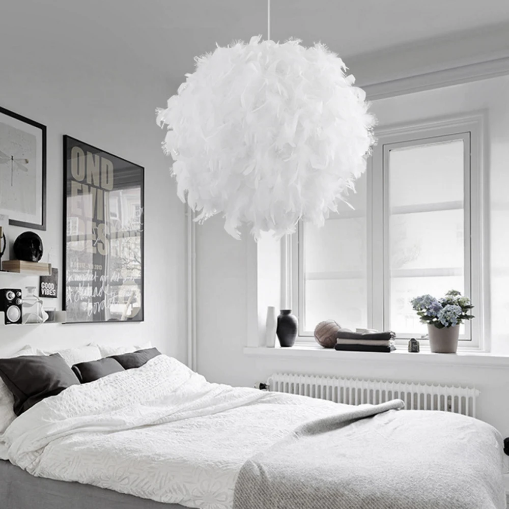 Ight 220v feather ceiling lamp romantic dreamlike feather droplight bedroom living room thumb200