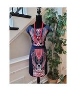 Sandra Darren Dress Womens 12 Navy Red Geometric Sheath Career Party Lined - $38.78 CAD