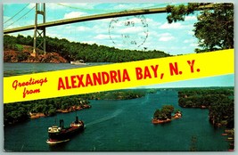 Dual View Banner Greetings from Alexandria Bay New York NY Chrome Postcard A12 - £4.92 GBP