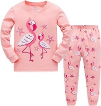Soft cotton children&#39;s pj set girls pink flamingo custom pajama set daughter paj - £22.33 GBP
