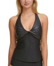 MSRP $88 Dkny Twist-Front Halter Tankini Top Black Size 2XL - £26.94 GBP