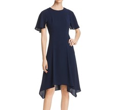 Donna Karan Womens 4 Indigo Blue Short Sleeve Asymmetrical A Line Dress ... - $68.59