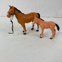 Lot 2 Tree House Kids Horses 4&quot; Light Brown Mare 2.5 Tan Foal Bridle Reins - £7.78 GBP
