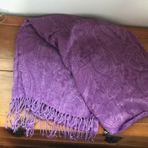 Estate Large Purple Jacquard Soft 100% Rayon Women’s Neck Scarf w Fringe – 70 x  - £16.26 GBP