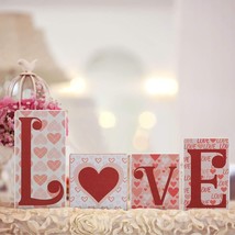 Valentine&#39;s Day Love Wooden Blocks Heart Love Wooden Signs Freestanding Love - £19.58 GBP