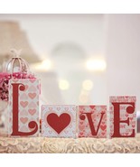 Valentine&#39;s Day Love Wooden Blocks Heart Love Wooden Signs Freestanding ... - £18.96 GBP