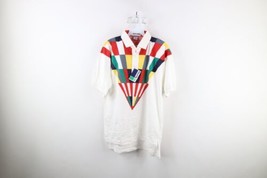 NOS Vintage 90s Streetwear Mens Medium Rainbow Geometric Collared Golf Polo USA - £41.20 GBP