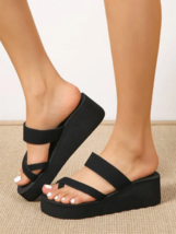 Criss Cross Wedge Thong Sandals, light comfortable sandals, plain fashionable - £13.43 GBP