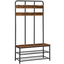 Hall Tree, Entryway Bench With Coat Rack, With 12 Double Hooks And Storage Bench - £122.29 GBP