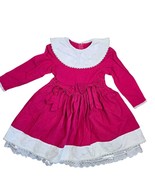 Vintage Girls Size 4 Gunne Sax Fuschia Pink Bib Dress Long Sleeves Bows ... - £29.72 GBP