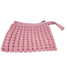 Crochet Wristlet Pink Hand Bag Zipper Lined Bubble Crochet 9&quot; x 5&quot; Purse... - £11.79 GBP