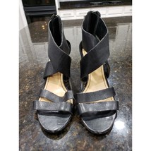 Audrey Brooke Sandal Womens Size 9 Black Leather Double Two Straps Block... - $27.72