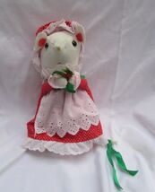 Vintage Jerry Elsner Christmas Mouse plush red polka dot dress hat 10"  ... - $9.09