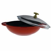 Unknown1 6-inch Red French Enameled Cast Iron Wok With Glass Lid Black Dishwashe - £98.71 GBP