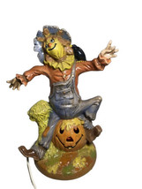 Byron Molds 1977 Ceramic Scarecrow Lighted Figurine Sitting on Jack O Lantern - £55.38 GBP