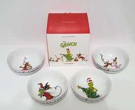 NEW Williams Sonoma Set of 4 Mixed Dr. Seuss Grinch Cereal Bowls 28 OZ Porcelain - £151.86 GBP