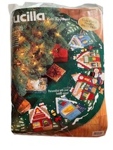 Bucilla Felt Applique Christmas Village 43&quot; Round Tree Skirt Sequin Kit #83980 - £111.82 GBP
