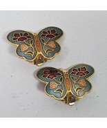 Vintage Clip Earrings Cloisonne Butterflies 2 Inch - $23.30 CAD