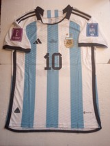 Lionel Messi Argentina 2022 World Cup Final Match Home Soccer Jersey 2022-2023 - £95.57 GBP