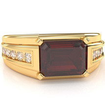 Men&#39;s Garnet Diamond Channel Ring In Solid 14k Yellow Gold - £705.47 GBP