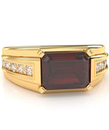 Men&#39;s Garnet Diamond Channel Ring In Solid 14k Yellow Gold - $1,221.15 CAD