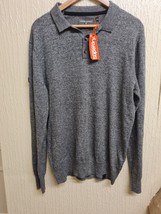 Superdry Men Orange Label Knit Polo Long Sleeves Grey Size XL Express Shipping - £17.67 GBP