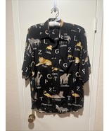 IKE Behar New York Mens Med Wild Animal Print With Names Button Up Short... - $37.62